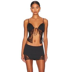 Danielle Guizio Lace tie camisole + garter mini skirt SET